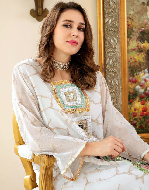 Sequins Linen Arabic Dress For Woman Dubai Evening Party Gown